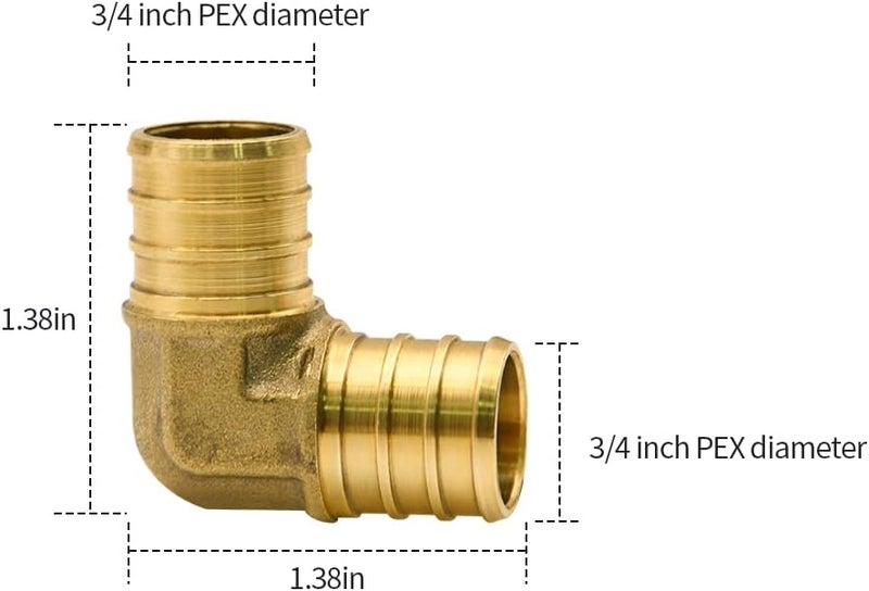 Ruby Q 10 Pack 3/4" PEX Fittings, PEX Elbow Fittings, Brass PEX Fittings for PEX Tubing Pipe - Image 3